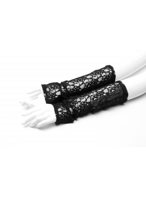 Black Striped Gothic Lace Fingerless Gloves