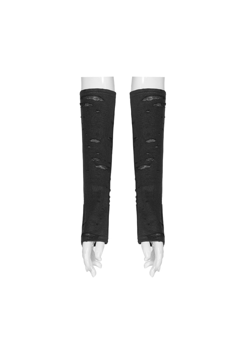Snakeskin Pattern Broken Holes Mesh Black Punk Fingerless Gloves