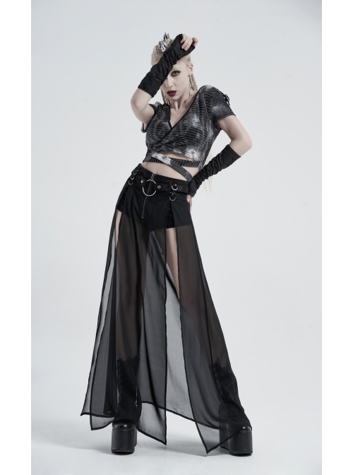 Snakeskin Pattern Broken Holes Mesh Black Punk Fingerless Gloves
