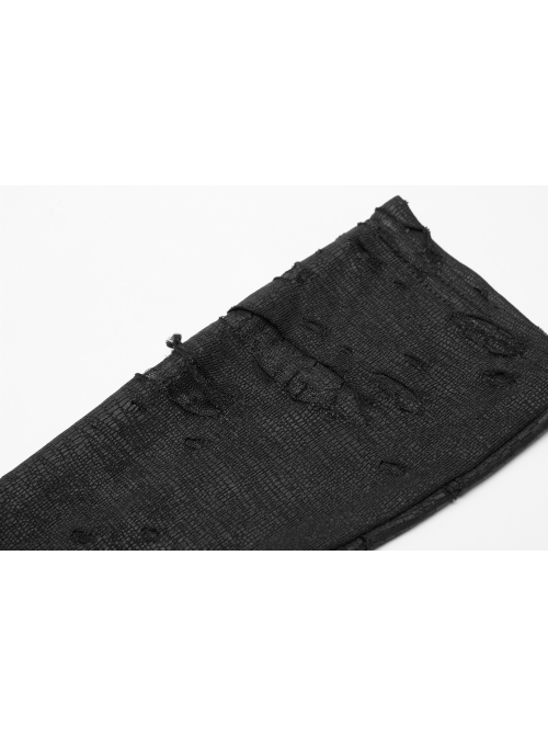 Snakeskin Pattern Broken Holes Mesh Black Punk Fingerless Gloves