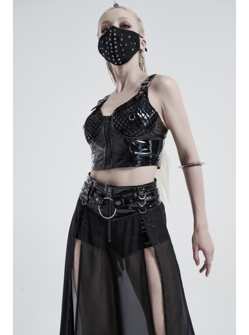 Blue Laser Rivets Splice Breathable Mesh Black Punk Mask