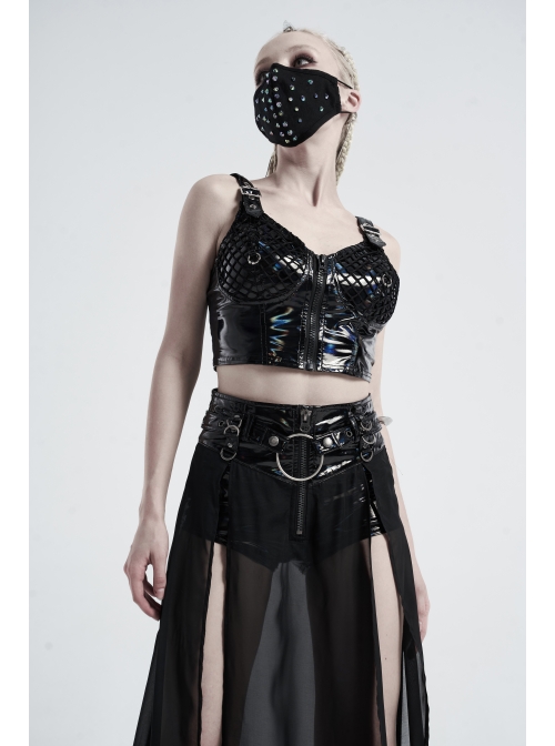 Blue Laser Rivets Splice Breathable Mesh Black Punk Mask