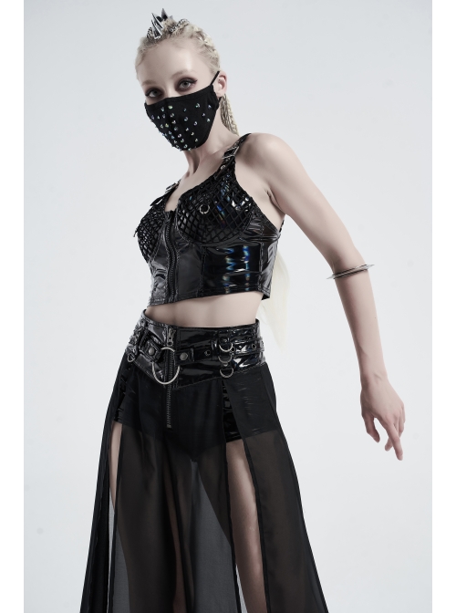 Blue Laser Rivets Splice Breathable Mesh Black Punk Mask