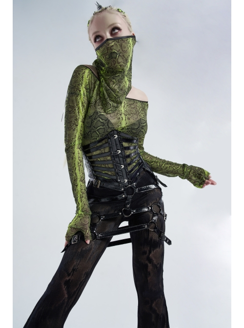 Fluorescent Green Python Printing Back Lace-Up Punk Triangular Scarf