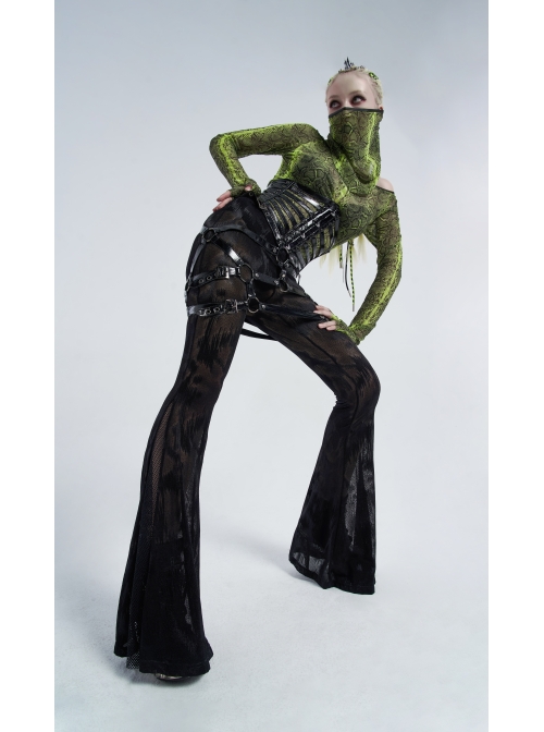 Fluorescent Green Python Printing Back Lace-Up Punk Triangular Scarf