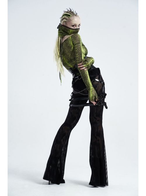 Fluorescent Green Python Printing Back Lace-Up Punk Triangular Scarf