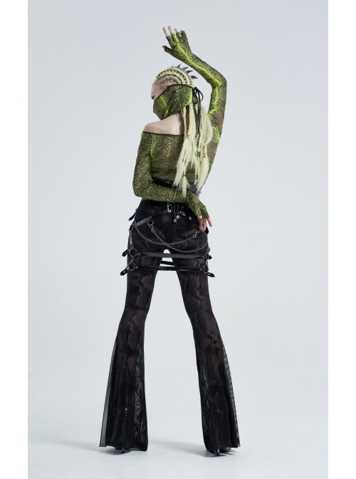 Fluorescent Green Python Printing Back Lace-Up Punk Triangular Scarf