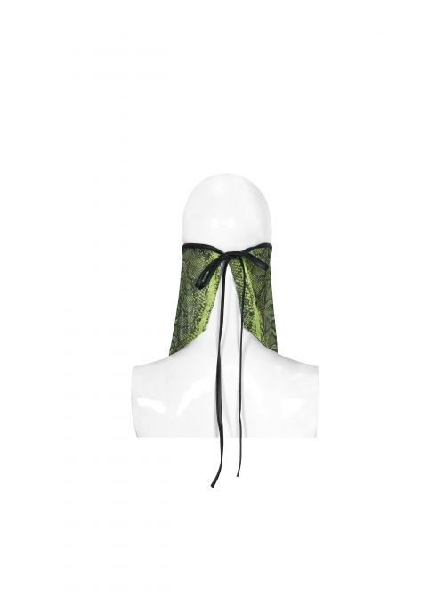 Fluorescent Green Python Printing Back Lace-Up Punk Triangular Scarf