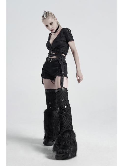 Metal Decoration Metal Buckle Black Punk Belt
