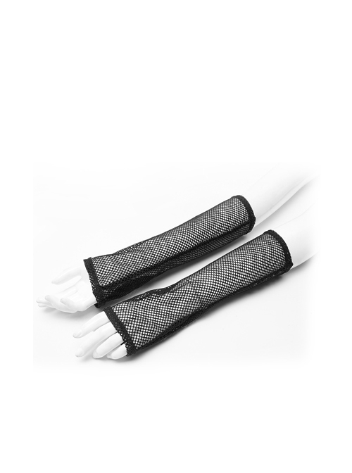 Black Rhombus Mesh Punk Fingerless Gloves