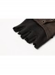 Fake Two Pieces Brown Buckle Straps Black Punk Knit Gloves