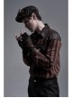Fake Two Pieces Brown Buckle Straps Black Punk Knit Gloves