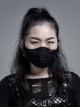 Cracked Texture Leather PU Printing Front Center Eyelets Metal Buckle Black Punk Women Mask