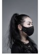 Cracked Texture Leather PU Printing Front Center Eyelets Metal Buckle Black Punk Women Mask