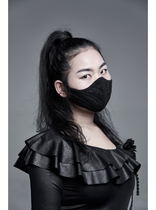 Outside Three-Dimensional Webbing Inside Mesh Knit Side Elastic String Black Gothic Women Mask