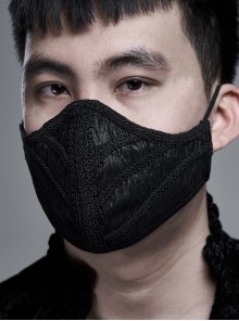 Outside Three-Dimensional Webbing Inside Mesh Knit Side Elastic String Black Gothic Men Mask