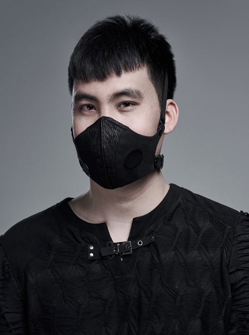 Black Coarse Woven Metal Rings Decoration Quadrilateral Buckle Side Elastic Rope Black Punk Men Mask