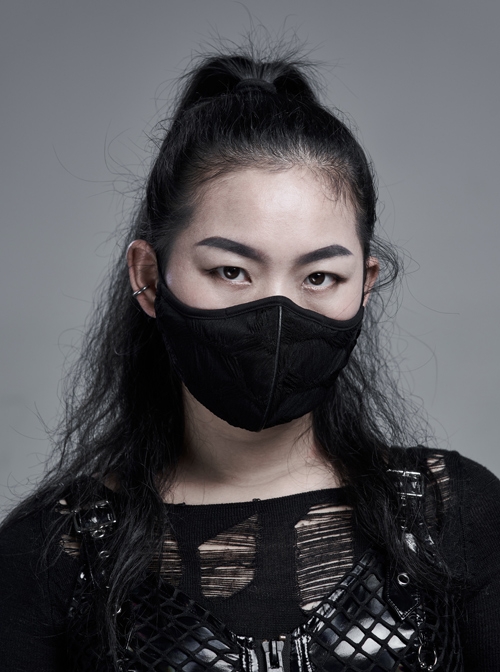 Side Elastic String Inside Mesh Knit Black Punk Simple Style Women Mask