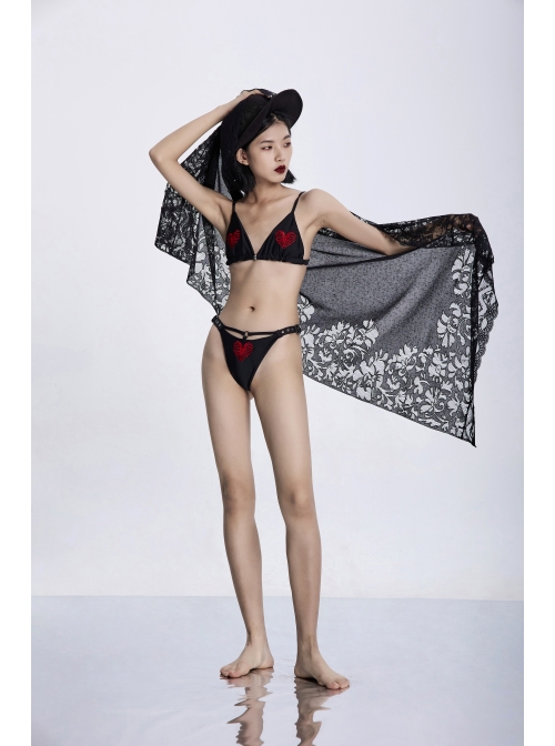 Front Center Bat Pattern Black Gothic Light Lace Shawl