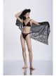 Front Center Bat Pattern Black Gothic Light Lace Shawl