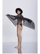 Front Center Bat Pattern Black Gothic Light Lace Shawl