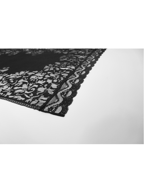 Front Center Bat Pattern Black Gothic Light Lace Shawl