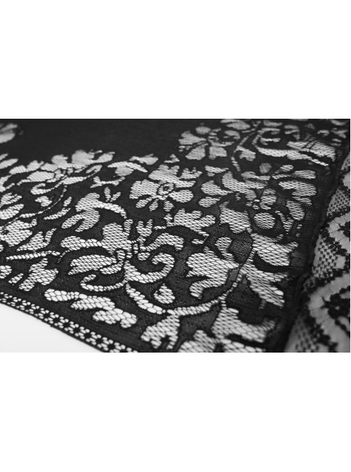 Front Center Bat Pattern Black Gothic Light Lace Shawl