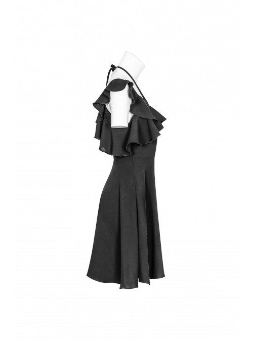 Gothic Cute Female Dark Lotus Leaf Hem Strap Dress