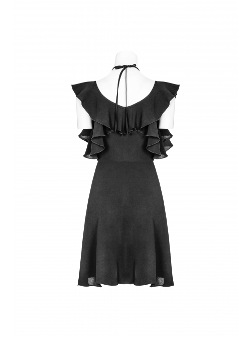 Gothic Cute Female Dark Lotus Leaf Hem Strap Dress