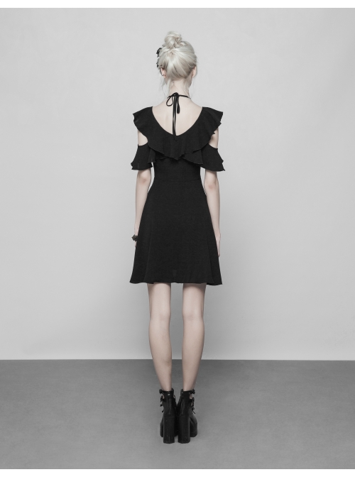 Gothic Cute Female Dark Lotus Leaf Hem Strap Dress