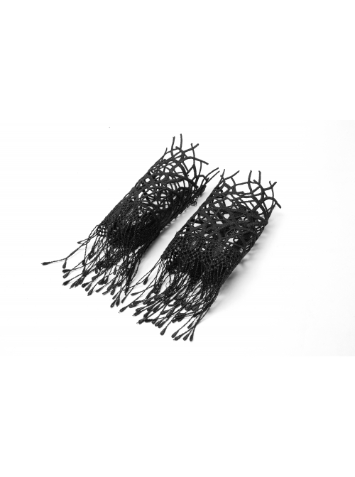 Hollow Vine Lace Tassel Hem Lobster Buckles Small Chains Black Gothic Gloves Neck Cover Three-Piece Set