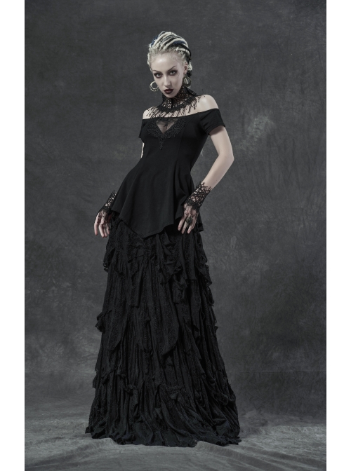 Hollow Vine Lace Tassel Hem Lobster Buckles Small Chains Black Gothic Gloves Neck Cover Three-Piece Set