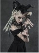 Hollow Vine Lace Tassel Hem Lobster Buckles Small Chains Black Gothic Gloves Neck Cover Three-Piece Set