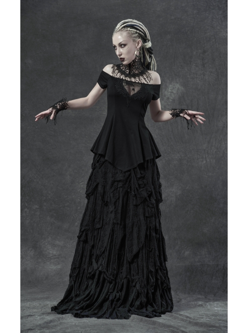 Hollow Vine Lace Tassel Hem Lobster Buckles Small Chains Black Gothic Gloves Neck Cover Three-Piece Set