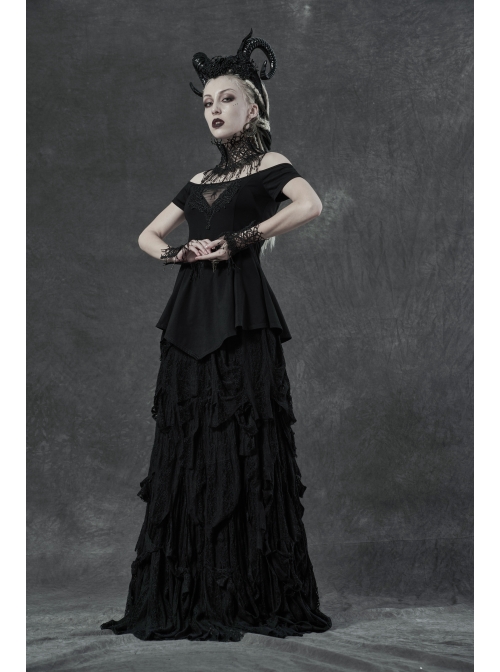 Hollow Vine Lace Tassel Hem Lobster Buckles Small Chains Black Gothic Gloves Neck Cover Three-Piece Set