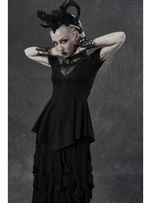 Hollow Vine Lace Tassel Hem Lobster Buckles Small Chains Black Gothic Gloves Neck Cover Three-Piece Set
