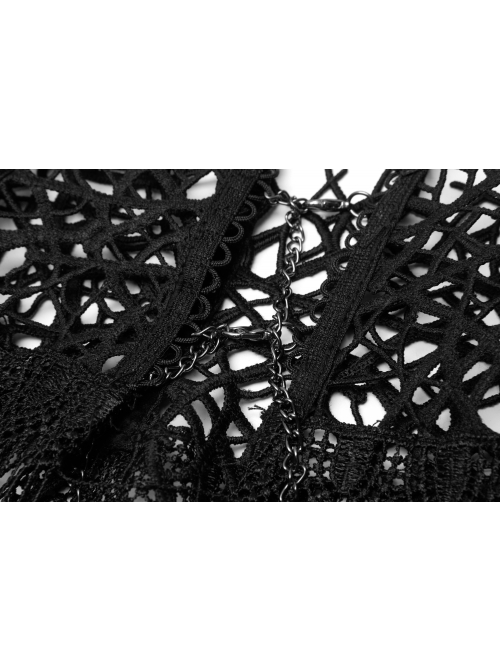 Hollow Vine Lace Tassel Hem Lobster Buckles Small Chains Black Gothic Gloves Neck Cover Three-Piece Set