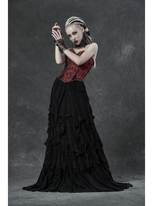 Hollow-Out Pearl Chain Black Gothic Pearl Sleeves And Collar Three-Piece Set