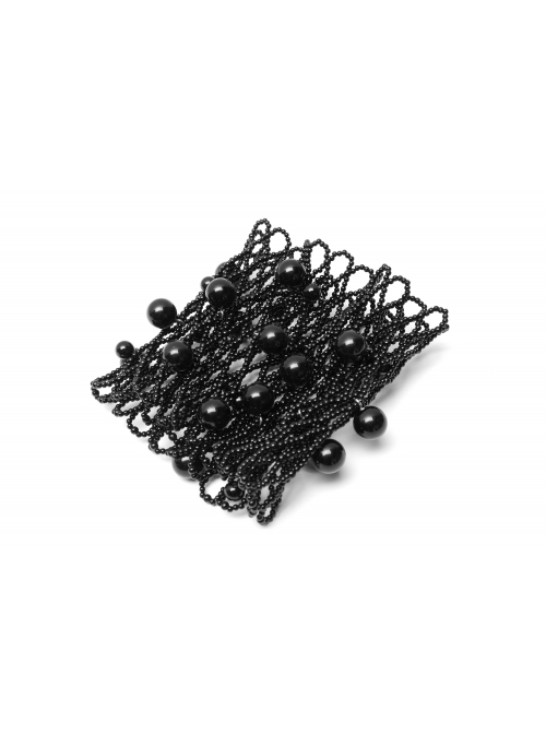 Hollow-Out Pearl Chain Black Gothic Pearl Sleeves And Collar Three-Piece Set