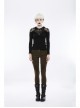 Shoulder Splice Mesh Front Chest D-Buckle Leather Strap Long Sleeves Black Punk Knit Hooded T-Shirt