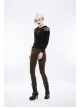 Shoulder Splice Mesh Front Chest D-Buckle Leather Strap Long Sleeves Black Punk Knit Hooded T-Shirt