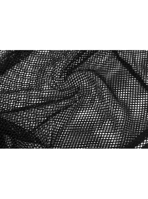 Shoulder Splice Mesh Front Chest D-Buckle Leather Strap Long Sleeves Black Punk Knit Hooded T-Shirt