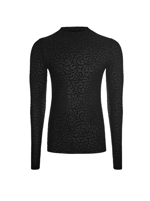 Black Jacquard Print Long Sleeves Tight Gothic T-Shirt