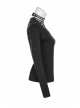 Front Hollow-Out Leather Buckle Loops Neckline Long Sleeves Black Punk Tight Knit T-Shirt