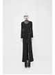 Front Hollow-Out Leather Buckle Loops Neckline Long Sleeves Black Punk Tight Knit T-Shirt