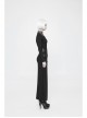 Front Hollow-Out Leather Buckle Loops Neckline Long Sleeves Black Punk Tight Knit T-Shirt
