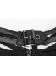 Front Hollow-Out Leather Buckle Loops Neckline Long Sleeves Black Punk Tight Knit T-Shirt