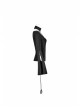 High Collar Front Chest Hollow-Out Knit Strip Open-Fork Horns Sleeve Leather Lace-Up Tassel Black Gothic T-Shirt