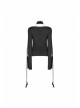 High Collar Front Chest Hollow-Out Knit Strip Open-Fork Horns Sleeve Leather Lace-Up Tassel Black Gothic T-Shirt