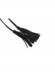 High Collar Front Chest Hollow-Out Knit Strip Open-Fork Horns Sleeve Leather Lace-Up Tassel Black Gothic T-Shirt